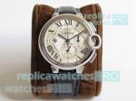 Swiss 7750 Replica Cartier Ballon Bleu Chronograph SS Silver Dial Black Leather Strap Watch - ZF Factory